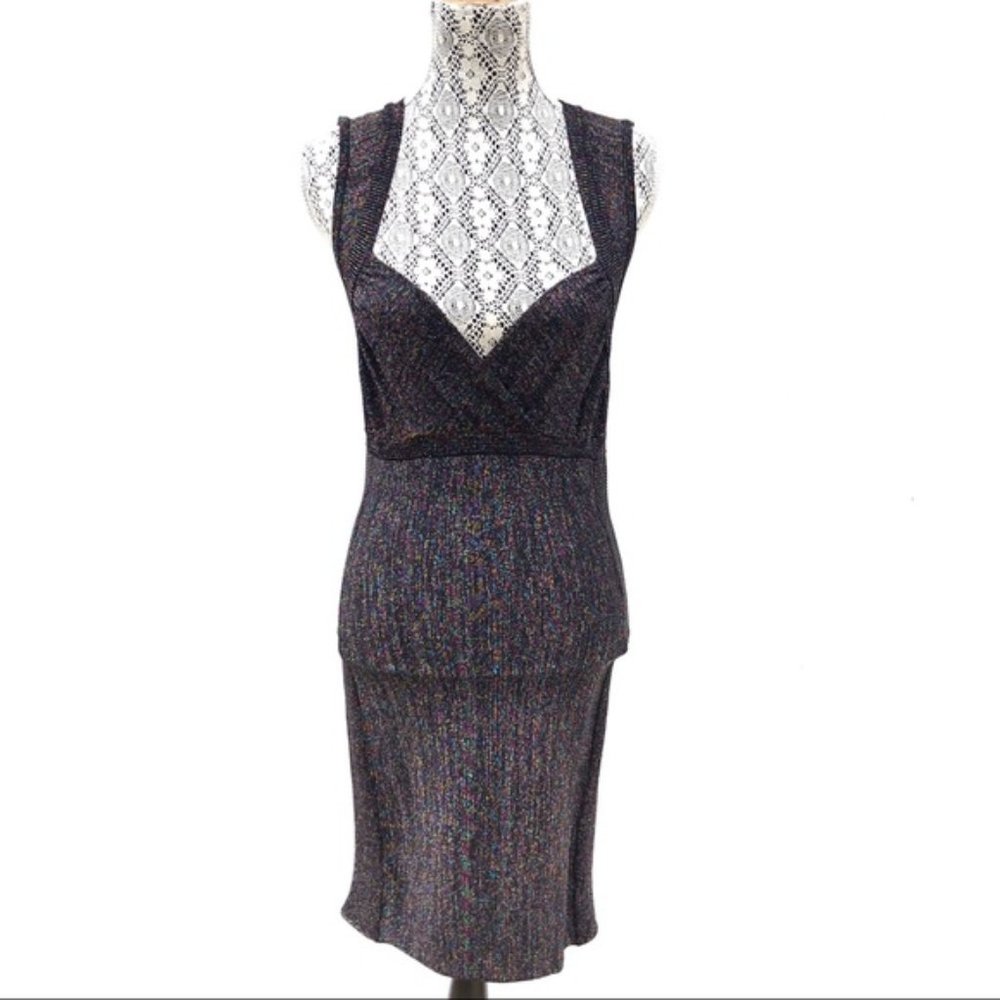 H&M Glitter Bodycon Dress Black/Rainbow Size M